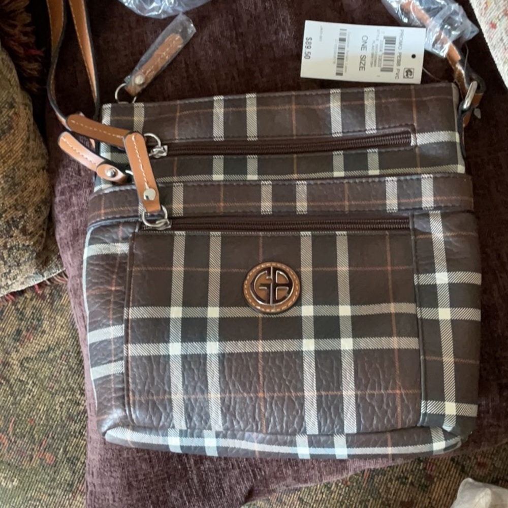 Giani Bernini Brown Plaid Crossbody Bag